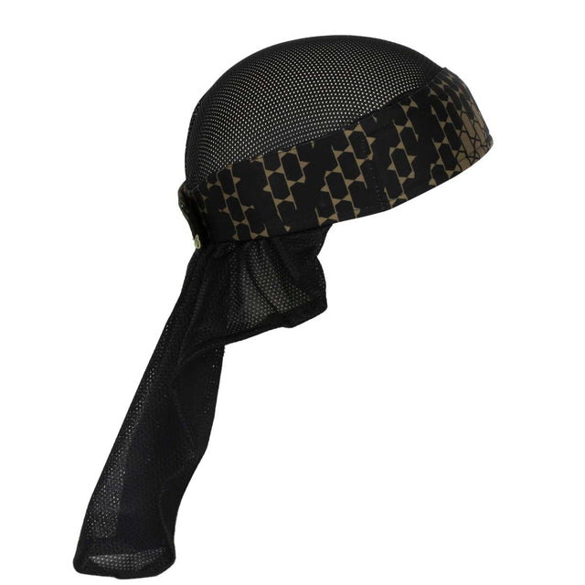 Side of Black, gold and tan HK Army Headwrap HSTL Camo on a mannequin head