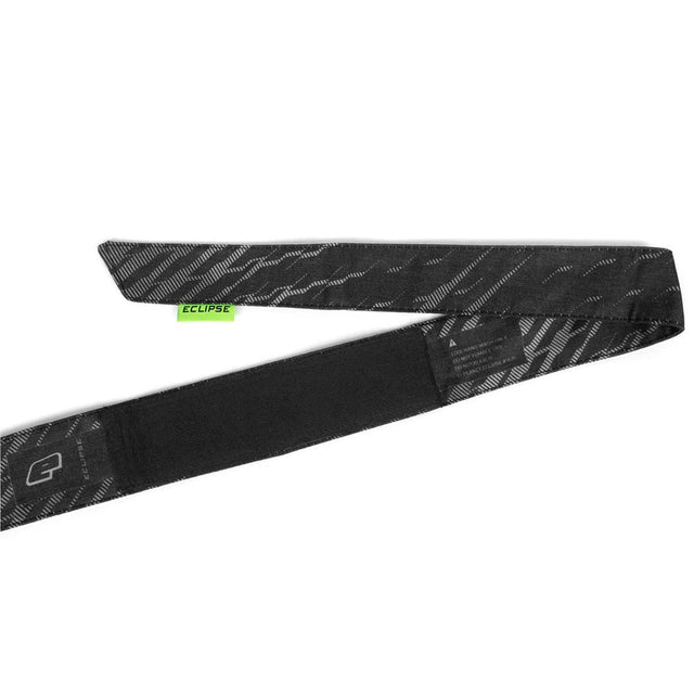close up of inside cotton Eclipse DM Headband Beast in black grey laid out on a white background