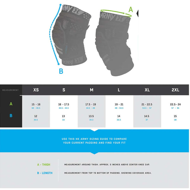 HK Army CTX Knee Pads size chart