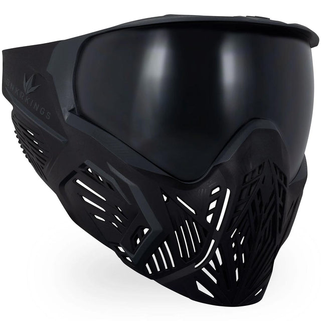 Black paintball mask with a black lens Bunkerkings CMD Goggle Pitch Black on a white background