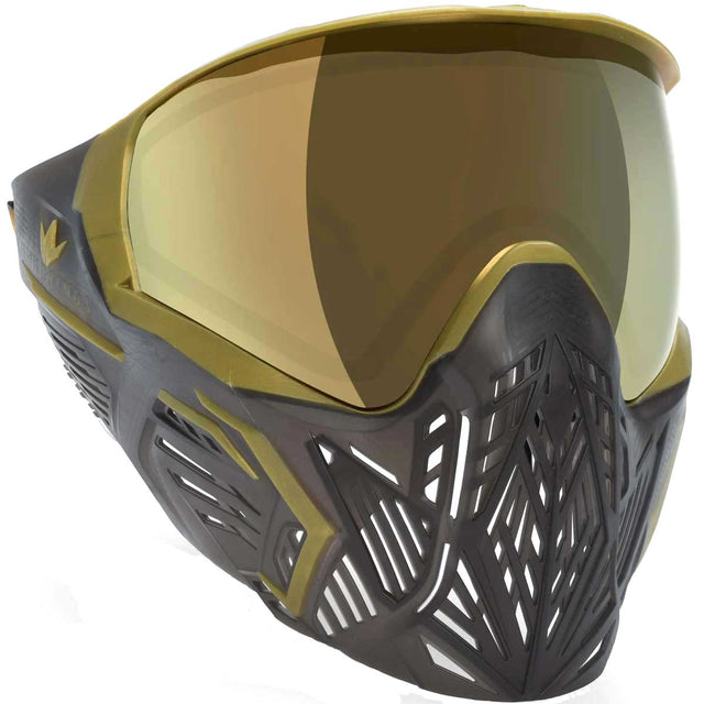 Black with gold accents paintball goggle with gold lens Bunkerkings CMD Goggle Black Gold on a white background