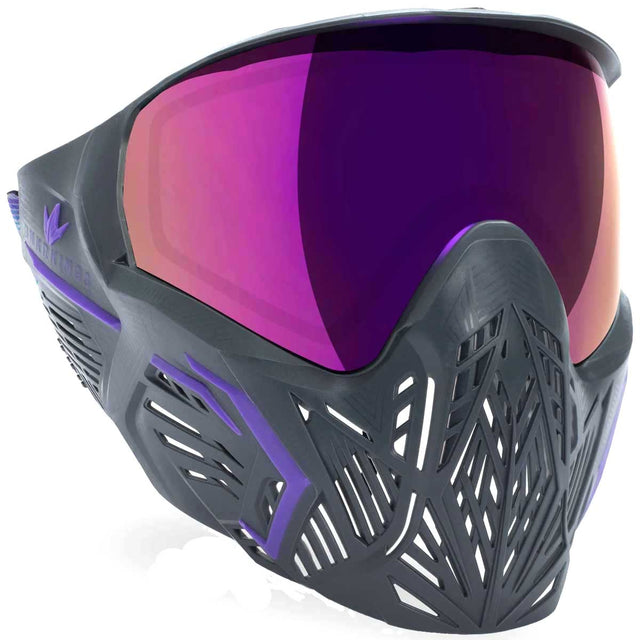 Purple and dark grey with a purple mirror lens Bunkerkings CMD paintball Goggle Aurora Gray on a white background