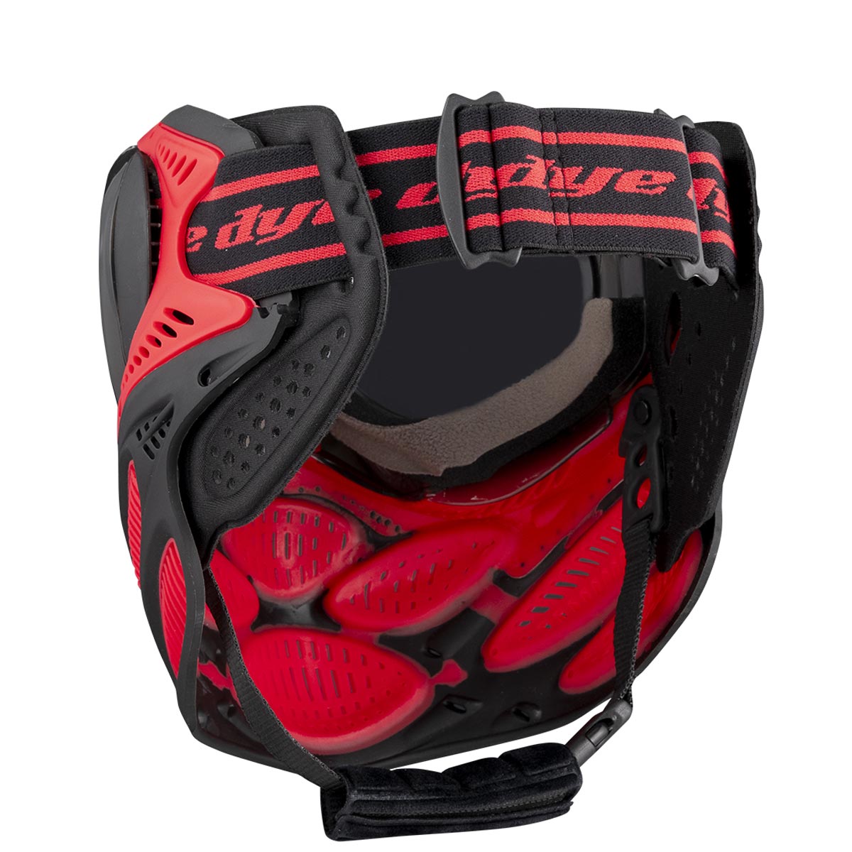 Red and Black Dye I3 Pro Paintball Goggle Fire Red on a white background