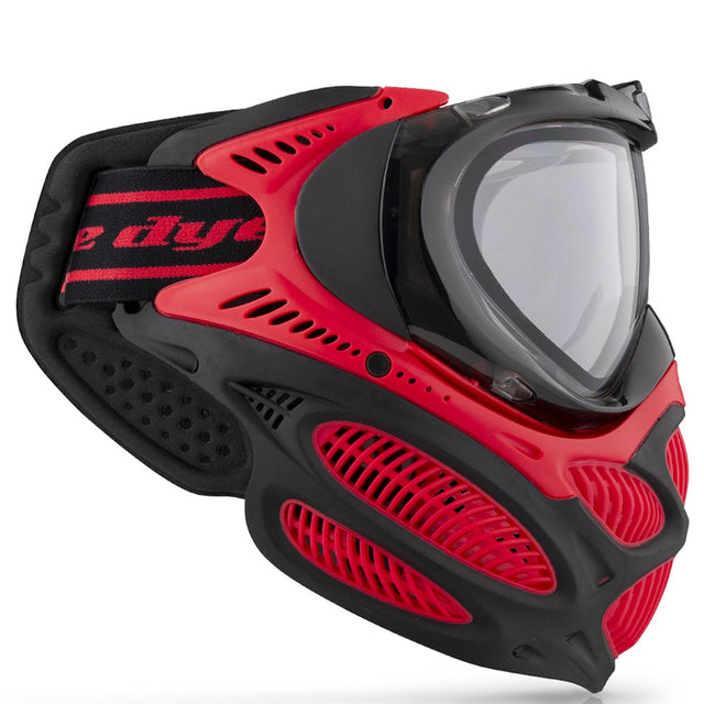 Red and Black Dye I3 Pro Paintball Goggle Fire Red on a white background