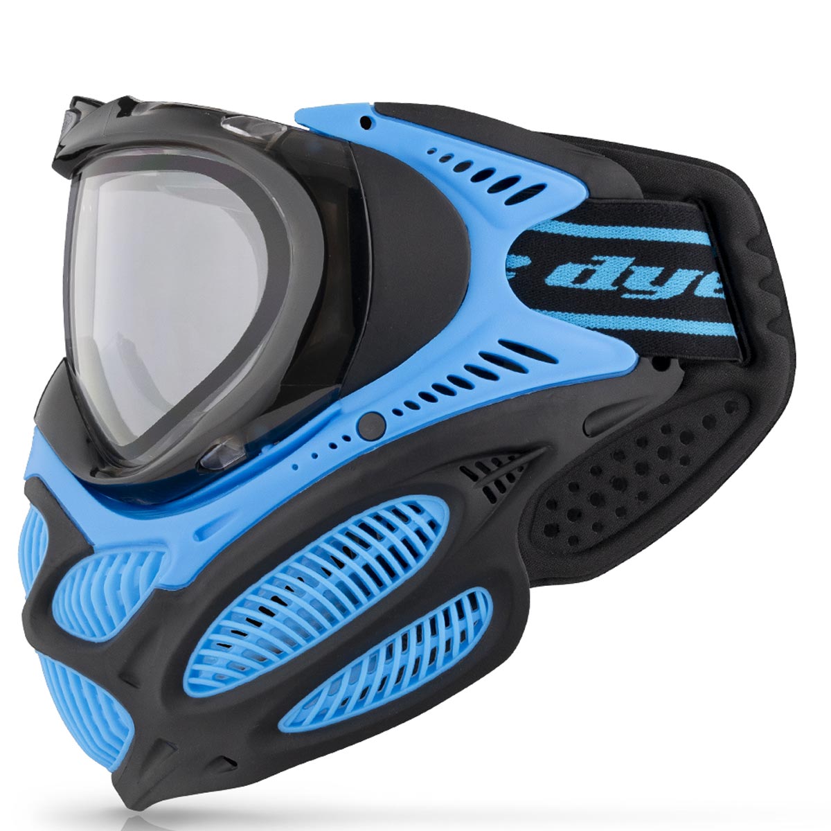 Blue and black Dye I3 Pro Paintball Goggle Glacier Cyan on a white background