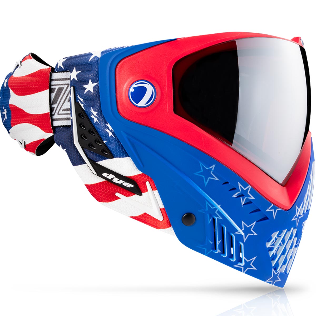 Dye I5 Paintball Mask Merica Red White Blue right side on a white background