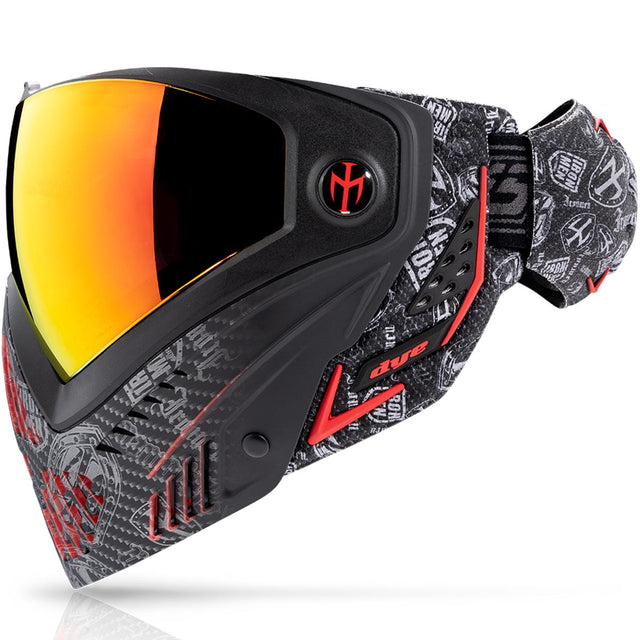 Dye I5 Paintball Goggle left side IM Shields Black Red on a white background