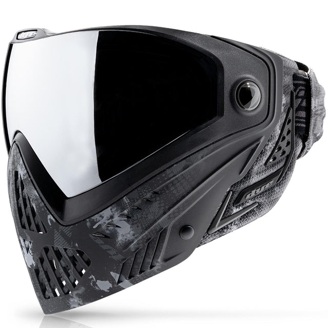 Dye I5 Paintball goggle angle view Dyecam Black Fade on a white background