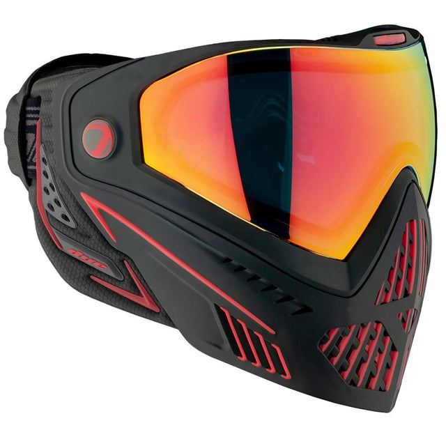 Black and red Dye I5 Paintball Mask Fire 2.0 on a white background