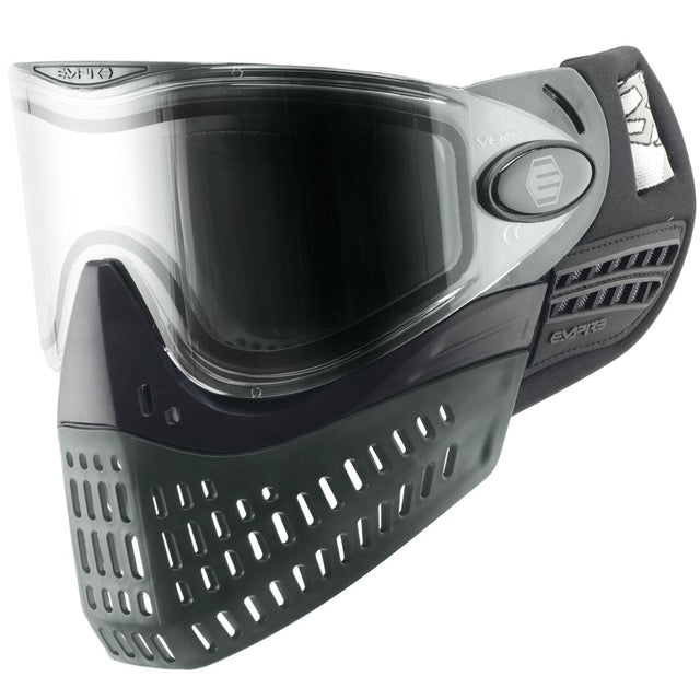 Black and gray paintball mask with clear lens Empire E-Vent Mask Grey on a white background