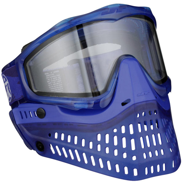 Blue Birthstone Ice September Sapphire paintball goggle with clear visor on a white background