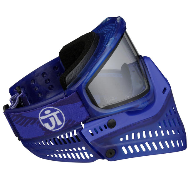 Blue Birthstone Ice September Sapphire paintball goggle with clear visor on a white background