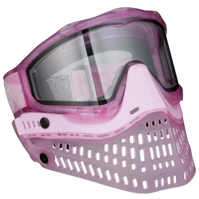 Pink JT ProFlex Birthstone Ice October Opal Goggle Pink paintball mask with clear lens on a white background