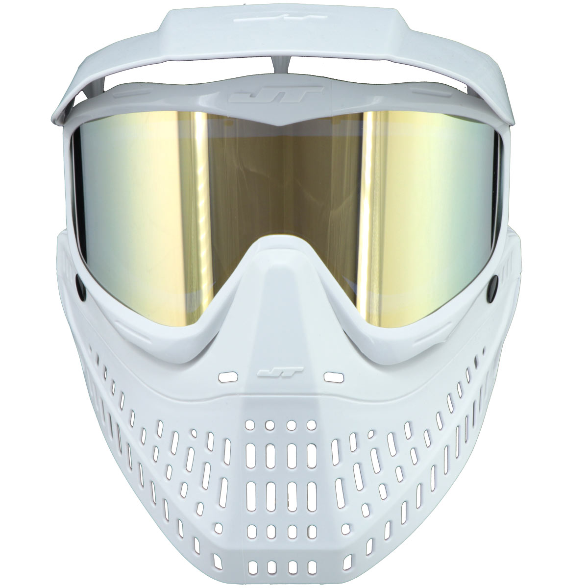JT Proflex LE Paintball Mask All White w Gold Mirror Lens