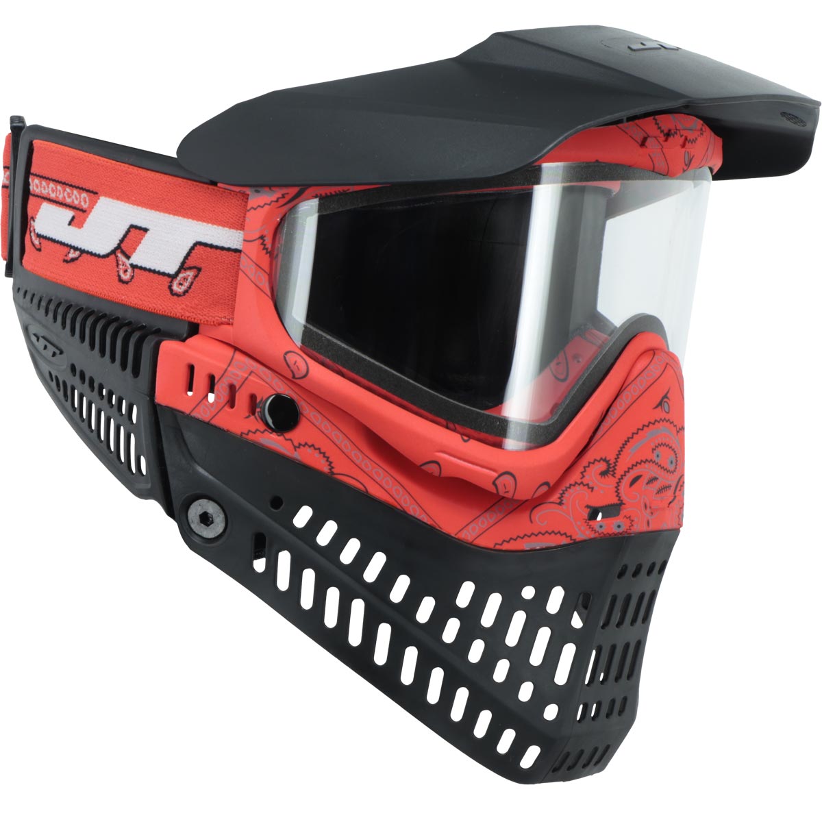 JT ProFlex Bandana Goggle LE Red wit clear lens side angle view