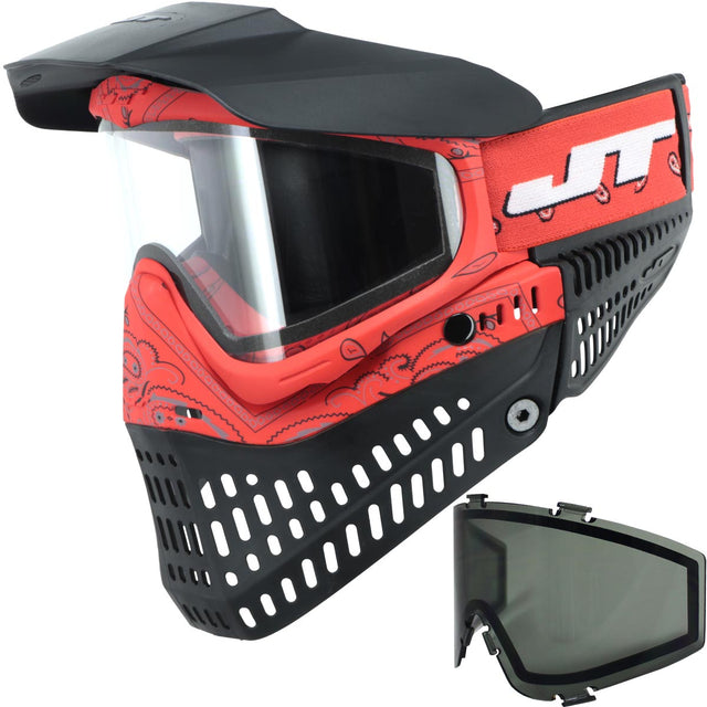 JT ProFlex Bandana Goggle LE Red clear lens installed with Extra Lens in smoke