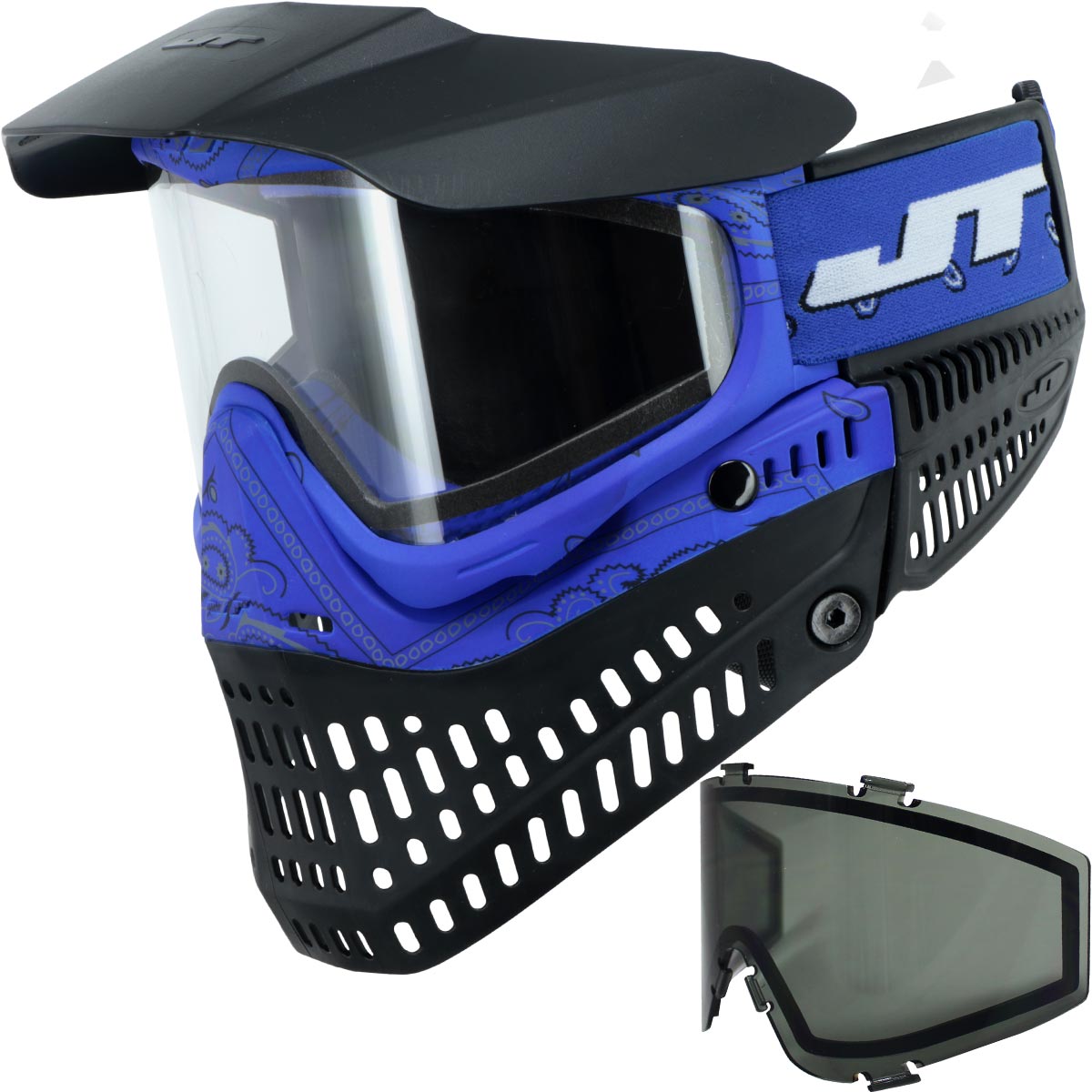 JT ProFlex Bandana Goggle LE Blue with Extra Lens shown with clear and smoke lens