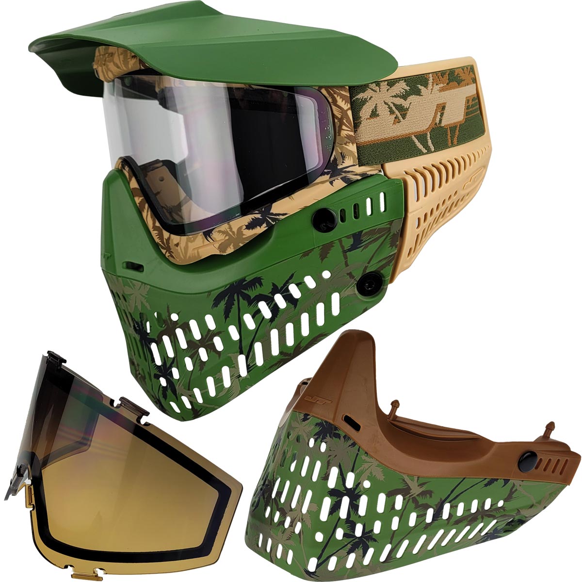 JT Palm Tree Proflex Goggle w Clear & Bronze Gradient Lens Plus Extra Brown Bottom shown with extra pieces