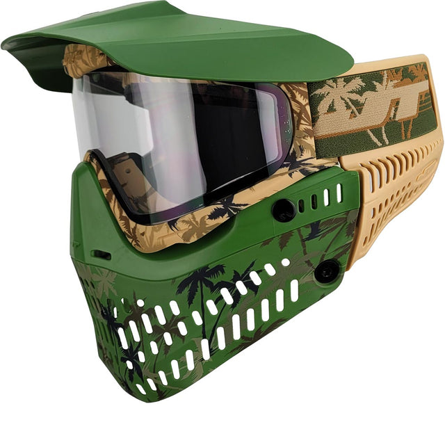 Green tan JT Palm Tree Proflex Goggle w Clear Lens angle view on a white background