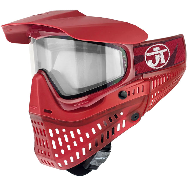 red JT ProFlex Birthstone Ice January Garnet Goggle with clear lens on a white background