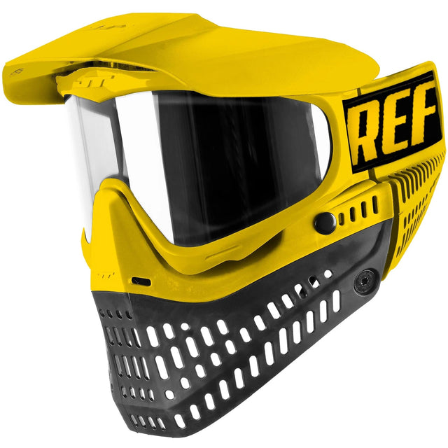 Yellow and black JT ProFlex Referee Goggle clear lens on a white background
