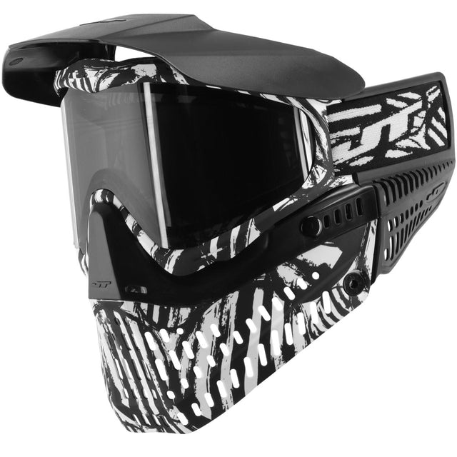 Black and white JT ProFlex Zebra Goggle LE w Smoke Lens paintball mask on a white background