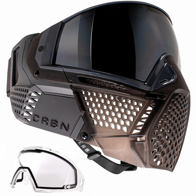 Black and opaque brown paintball goggle with a black lens CRBN Zero PRO Goggle Graphite More Coverage on a white background