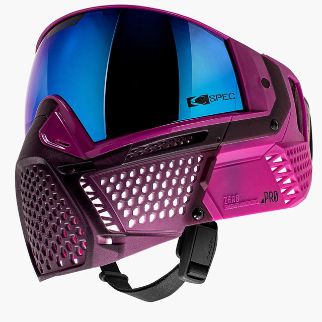 Purple pink goggles with a blue lens CRBN Zero PRO Goggle Violet Less Coverage on a white background
