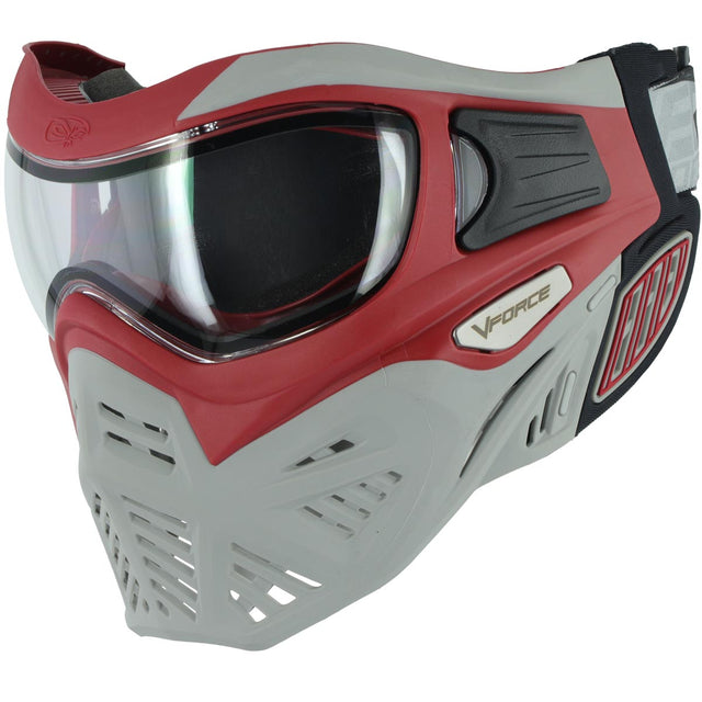 Red and gray paintball mask with VForce branding VForce Grill 2.0 Paintball Mask Dragon Red Grey on a white background