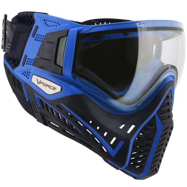 Right side angle VForce Profiler 2.0 Paintball Goggle Black Blue with clear lens