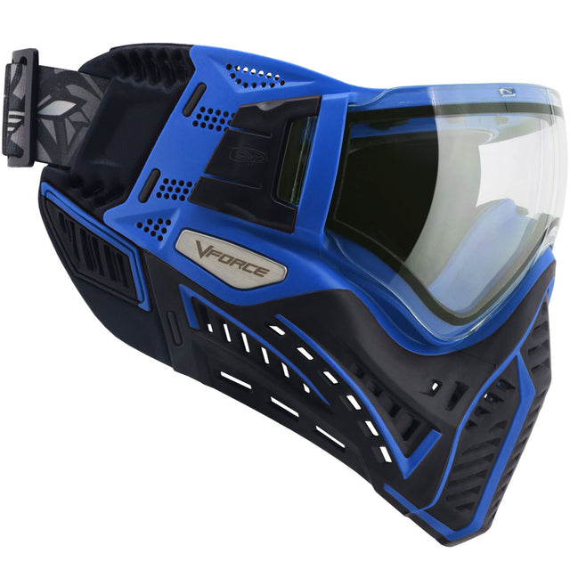 Right side VForce Profiler 2.0 Paintball Goggle Black Blue with clear lens no visor