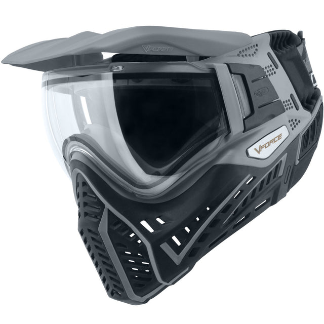 Left side angle VForce Profiler 2.0 Paintball Goggle Black Grey with clear lens