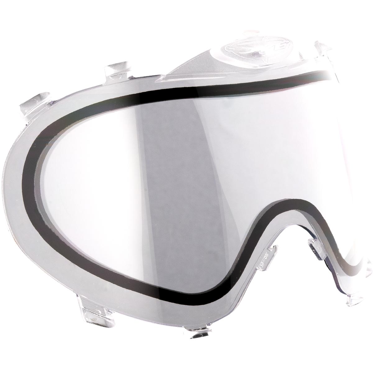 Clear Dye i3 Pro lens for paintball goggle on a white background