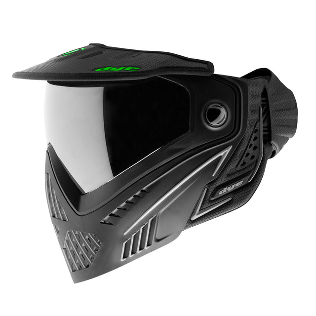 Dye Wing Visor I4 I5 Black Lime green installed on a paintball goggle