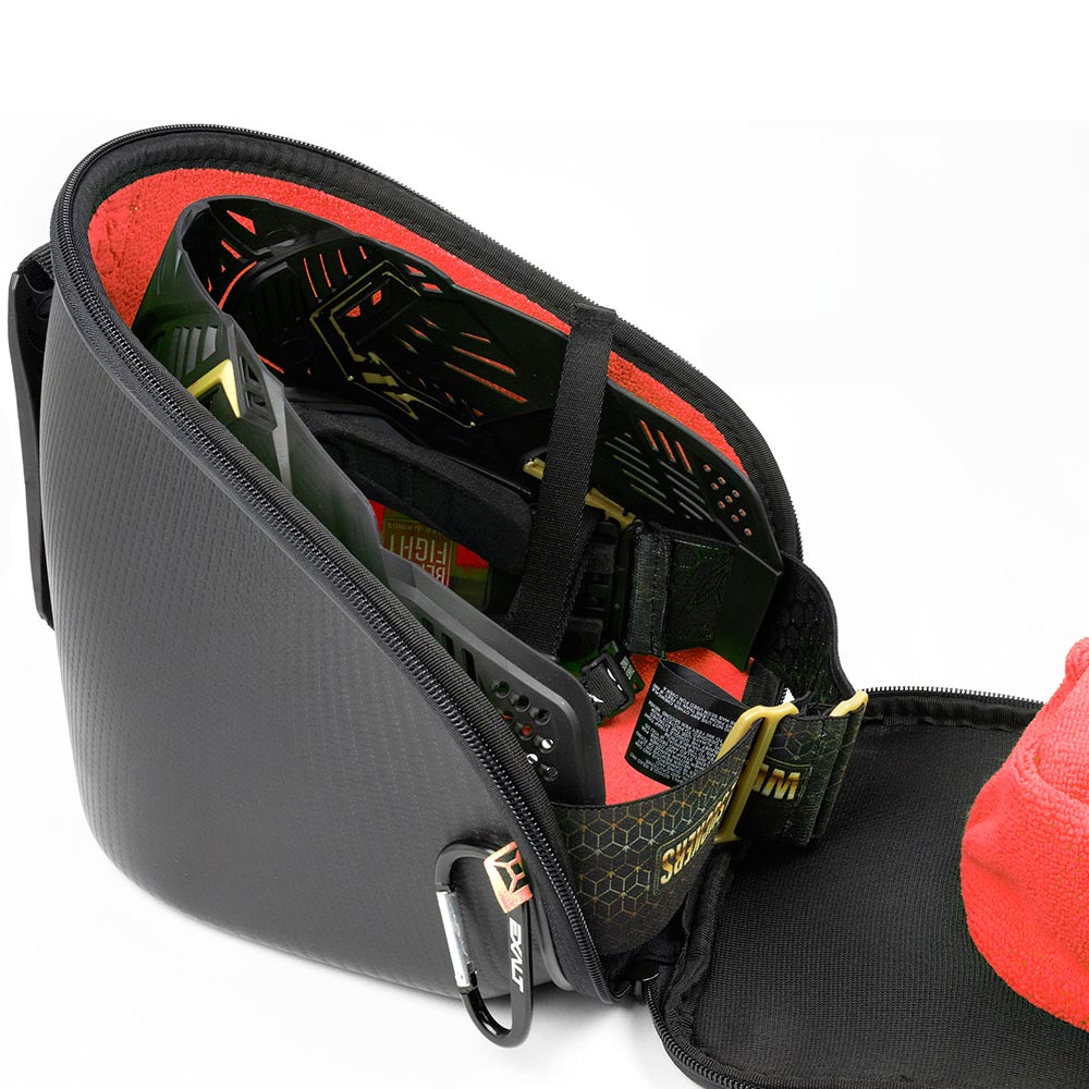 Exalt Carbon Goggle Case V3 Black Red shown with goggle inside