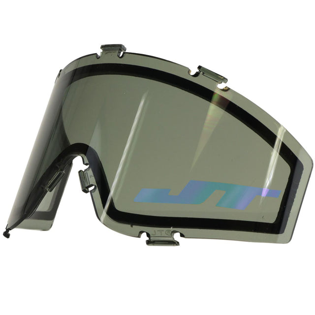 JT ProFlex Spectra Lens Thermal Smoke with Blue Mirror Logo on an angle