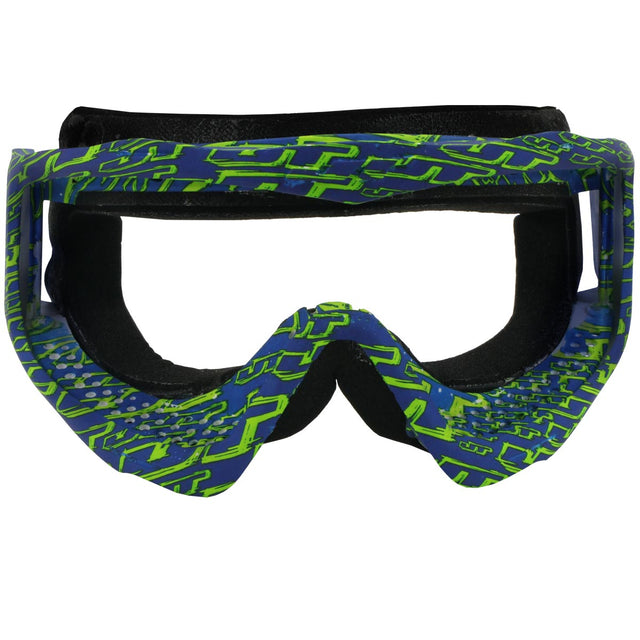 Blue and green JT ProFlex Goggle Frame LE Grunge Green Navy logo on a white background