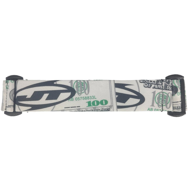 Money-themed JT ProFlex Goggle Strap 100 Dollar Bill with JT branding on a white background