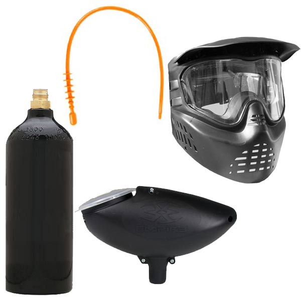 Paintball goggle 20oz co2 tank 200 round hopper and pull through squeegee set