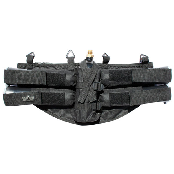 GXG Horizontal 4+1 Paintball Harness Black with tank inserted