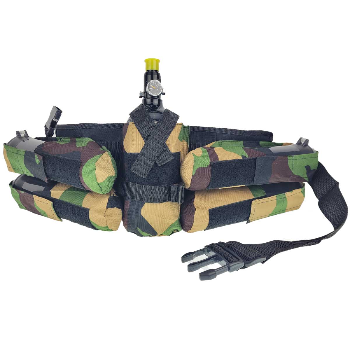 TSI Horizontal 4+1 Paintball Harness Camo with high pressure air tank