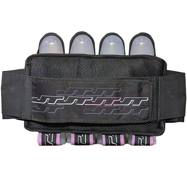 Back of JT Race 4 Pod Paintball Harness Birthstone paintball pod holder with four pods on a white background