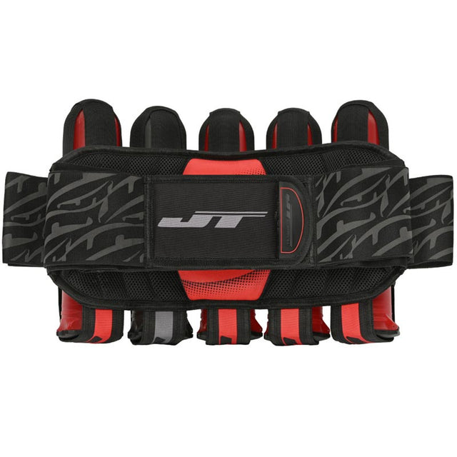 Black and red JT Paintball Swift Harness Pack 5+8 with JT logo on a white background