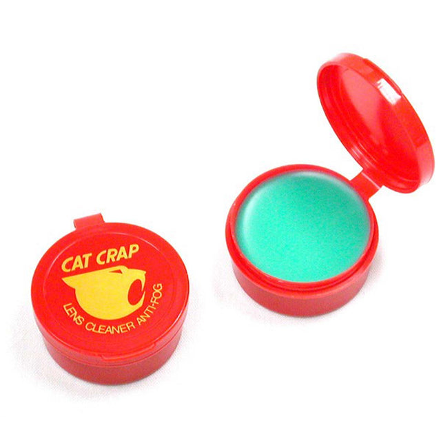Cat Crap Anti Fog Lens Cleaner .5oz Paste tub opened and closed on a white background