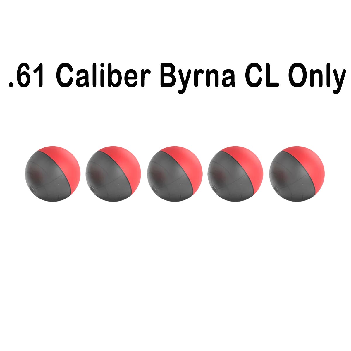 A set of five .61 caliber Byrna CL pepper projectiles, with red and gray coloring, intended for home defense use.