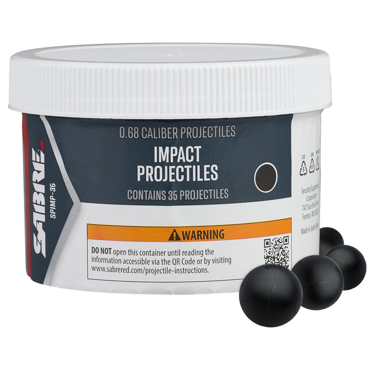 Sabre Impact Hard Rubber .68 Caliber Projectiles 35 Count