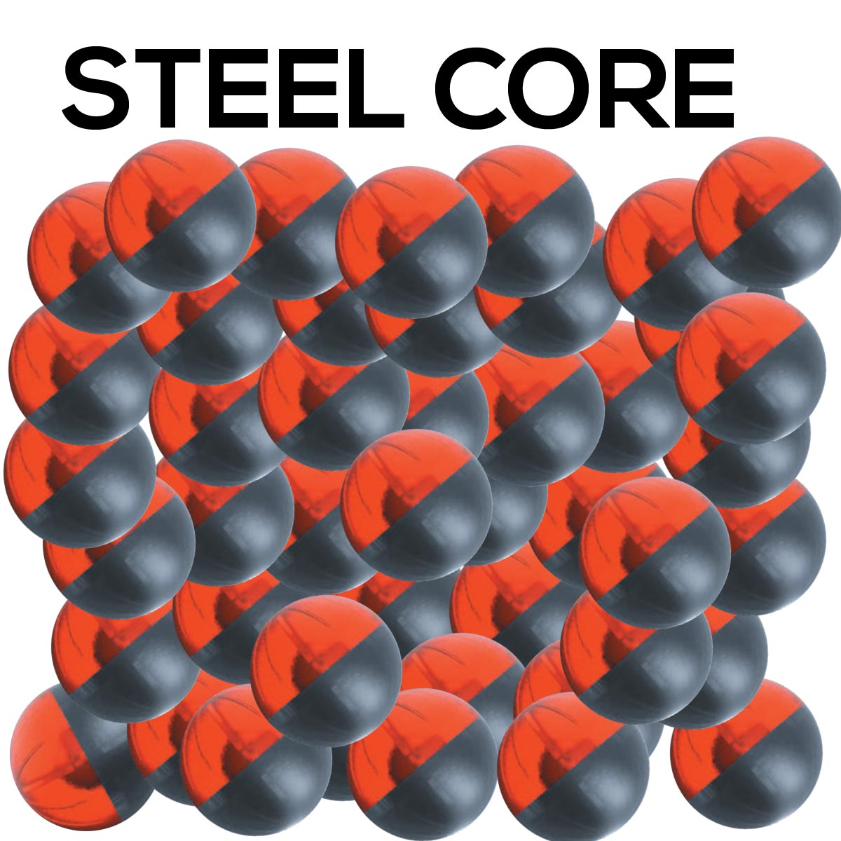 Umarex P2P Core Defense Pepperballs .68 Caliber 100 Pack projectiles in an array