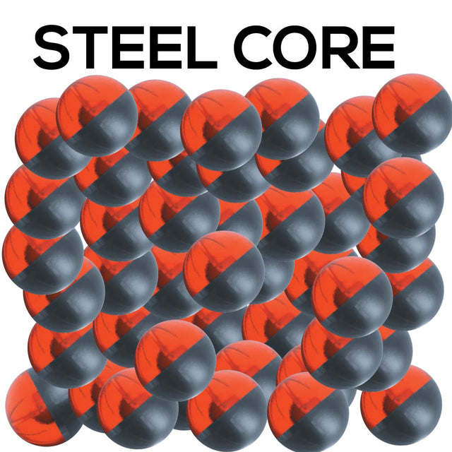 Umarex P2P Core Defense Pepperballs .68 Caliber 100 Pack projectiles in an array