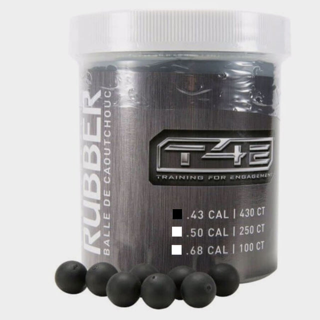 Plastic container of T4E Rubber rounds .43 caliber made by Umarex