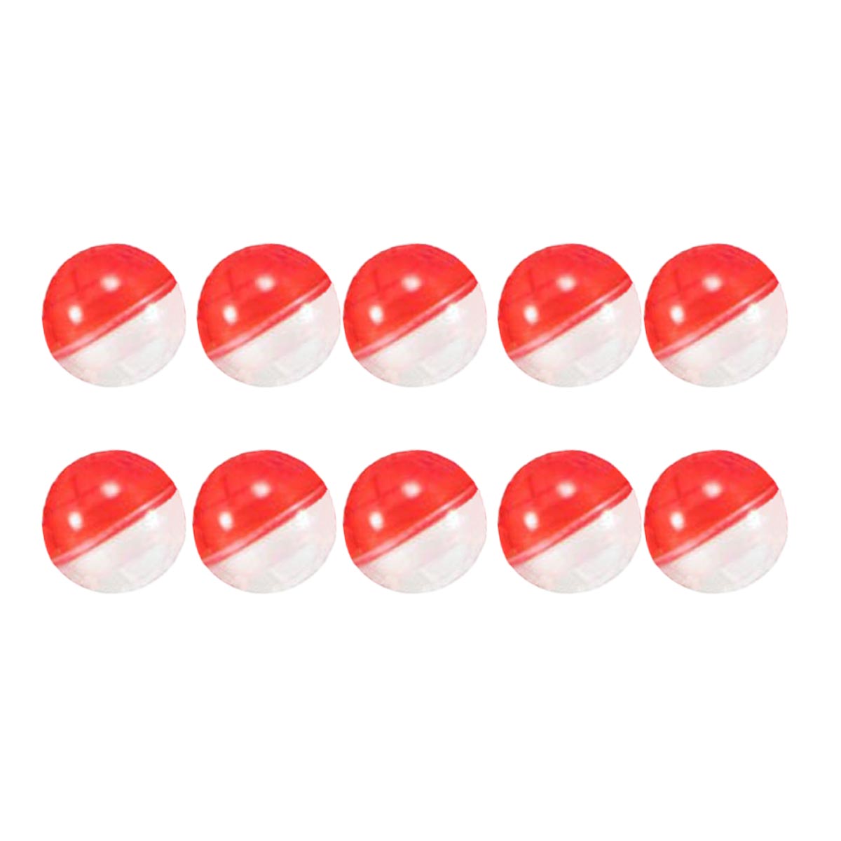 10 red and white pepper rounds Umarex P2P .50 Caliber Pepper Balls 10 Pack on a white background.